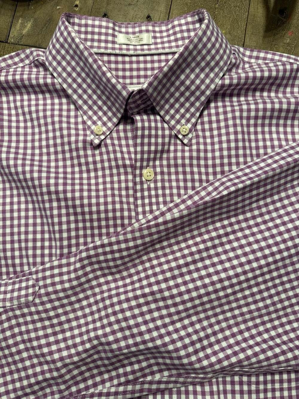 Peter Millar Nanoluxe Button-Down Shirt Size Large Purple Gingham Check